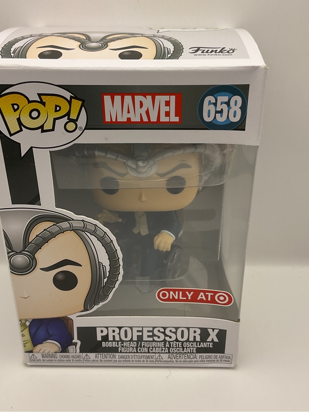 Funko Pop (658) Professor X Marvel X-Men Wheelchair Target ***Bent Box***